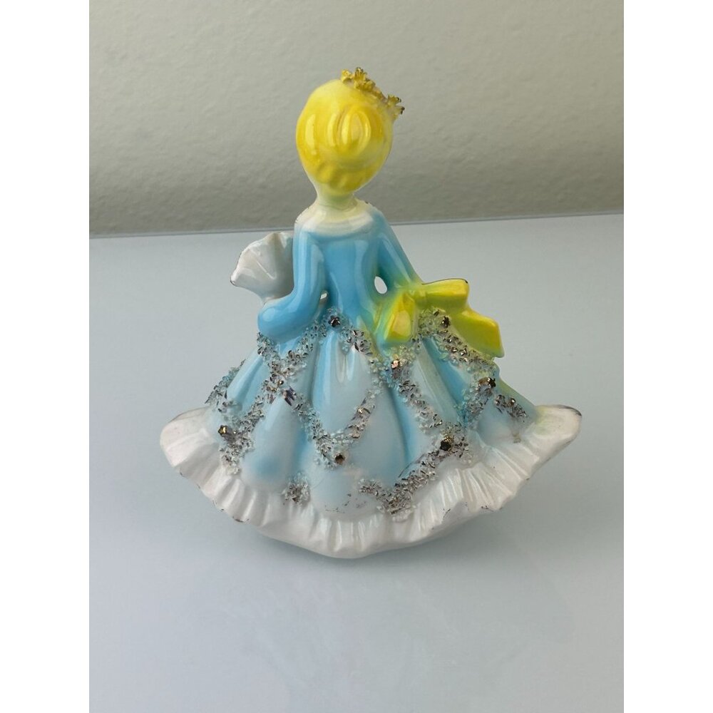 Victoria Ceramics Blue Dress Lady Figure w/ Fan Spaghetti Ceramic REPAIRED READ - Picture 9 of 16